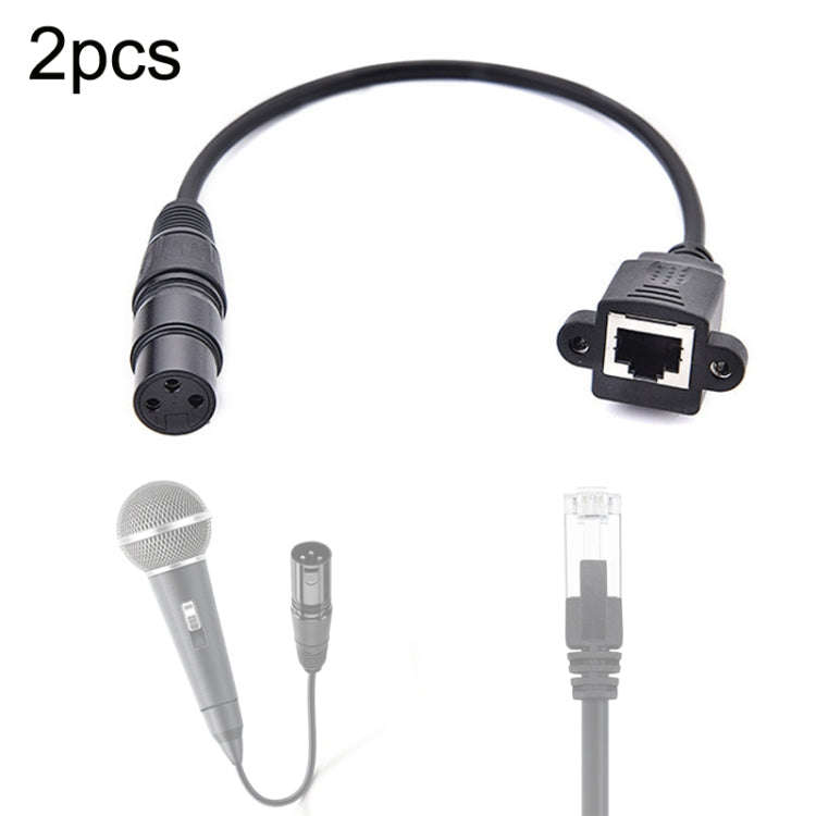 2pcs XLR 3 Pin Female To RJ45 Female Network Connector Adapter Converter Cable, Size: 30cm(Black)