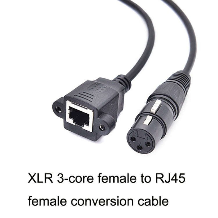 2pcs XLR 3 Pin Female To RJ45 Female Network Connector Adapter Converter Cable, Size: 30cm(Black)