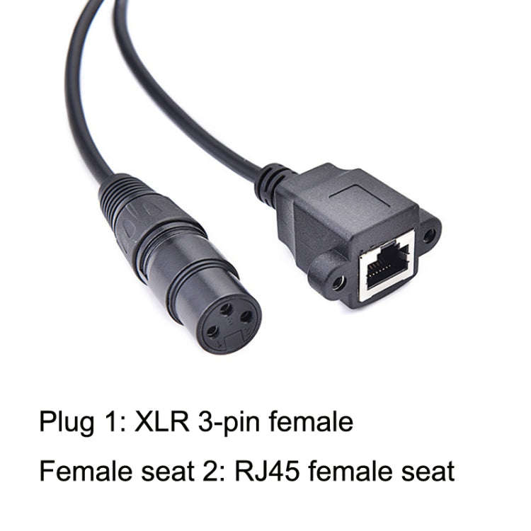 2pcs XLR 3 Pin Female To RJ45 Female Network Connector Adapter Converter Cable, Size: 30cm(Black)