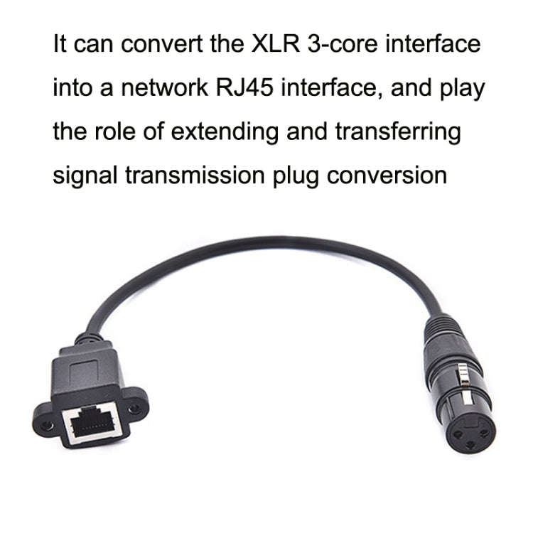 2pcs XLR 3 Pin Female To RJ45 Female Network Connector Adapter Converter Cable, Size: 30cm(Black)