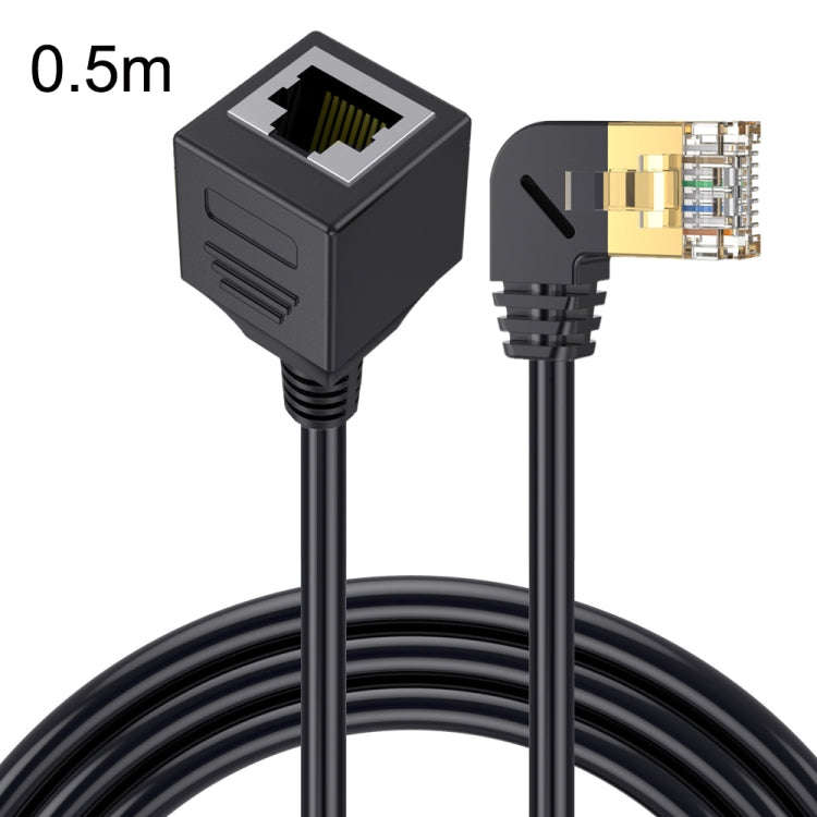 Left Bend 0.5m Cat 8 10G Transmission RJ45 Male To Female Computer Network Cable Extension Cable(...