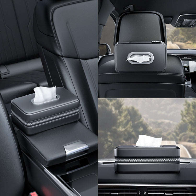 Car Sunshade Board Seat Back Tissue Box Multi-functional Elastic Belt Leather Paper Box(Black)