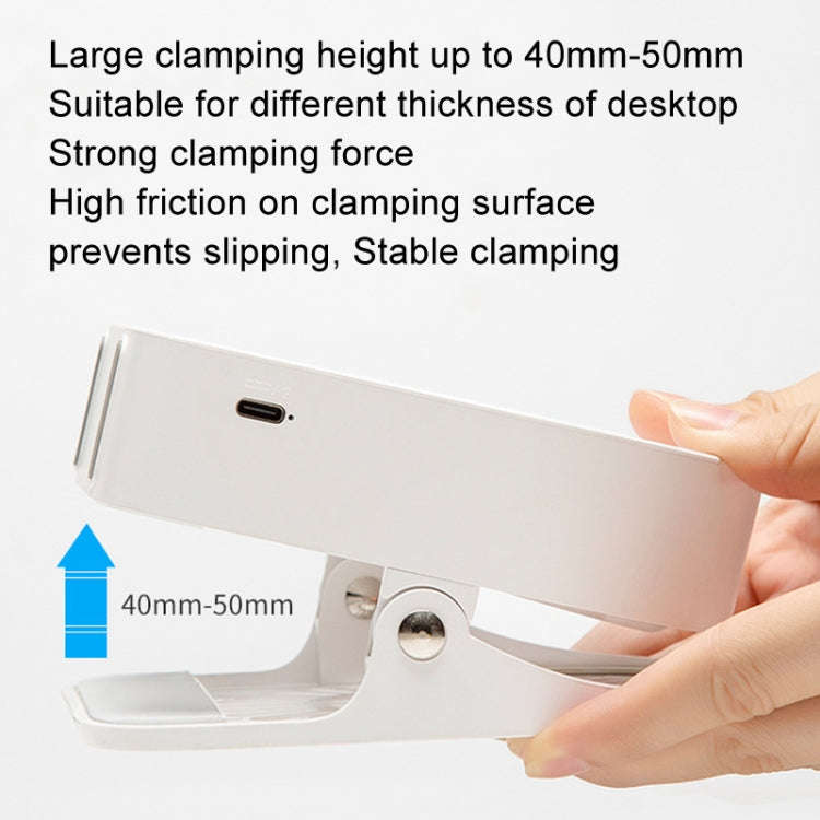 Eye-care Study Desk Lamp Dormitory Bedside Reading Rechargeable Clip-On Night Lamp(White)