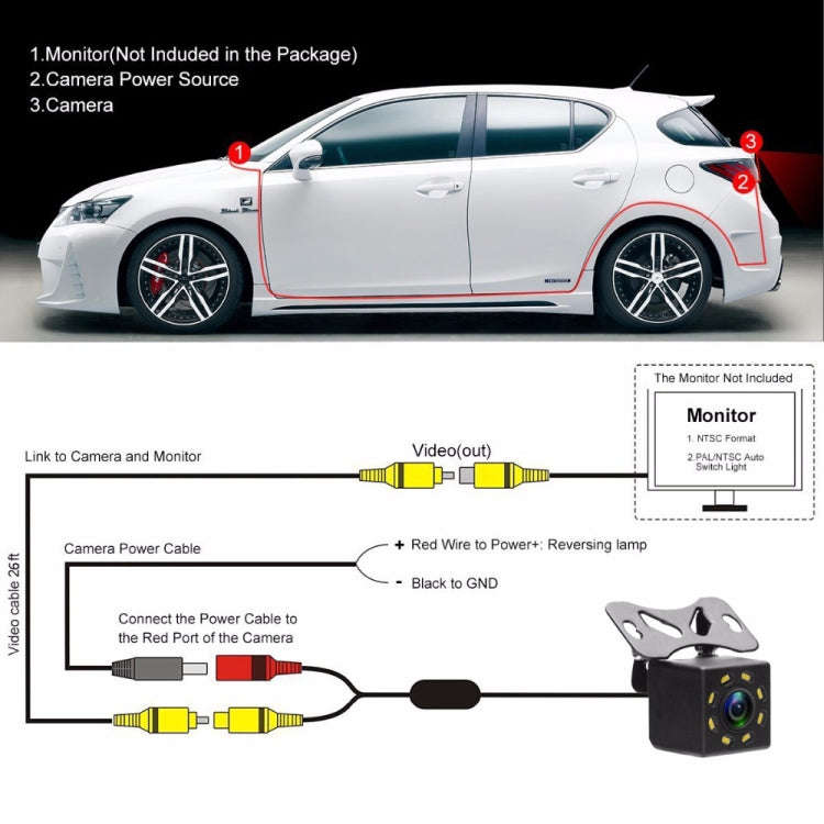 R0003 LED Fill Light External Reversing Video Camera HD Night Vision CCD Car Camera 12 Lights Cam...