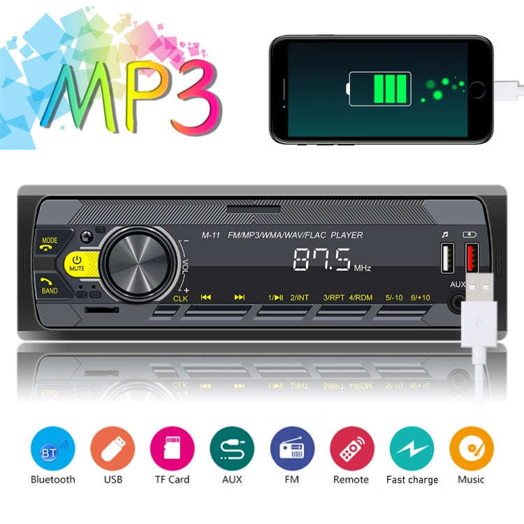 A3032 Car Bluetooth MP3 Player ISO Interface EQ Sound Effect Fast Charge Colorful Button Radio(Bl...