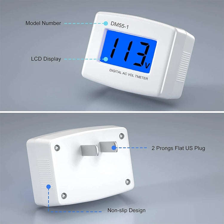 DM55-1 AC 110V- 220V LCD Digital Voltmeter Voltage Tester Detector Meter US Plug