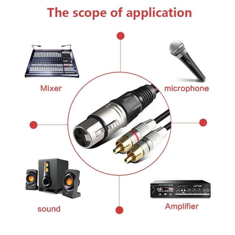 XLR Female To 2RCA Male Plug Stereo Audio Cable, Length: 0.5m
