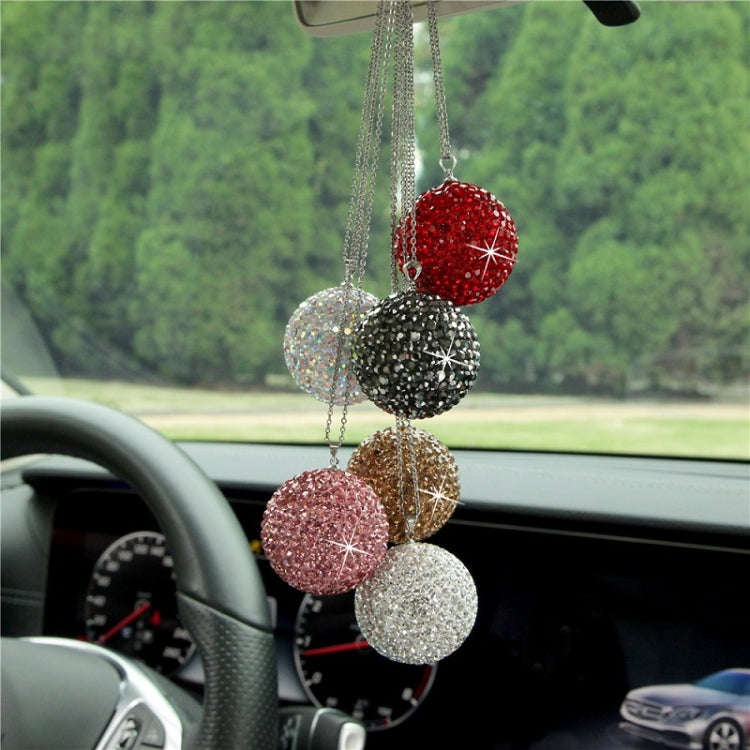 Car Diamond Crystal Ball Rearview Mirror Decoration Pendant(Red)