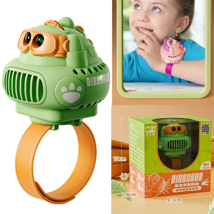 Cartoon Dinosaur Watch Fan Projection USB Student Wrist Leafless Mini Fan(Yellow)