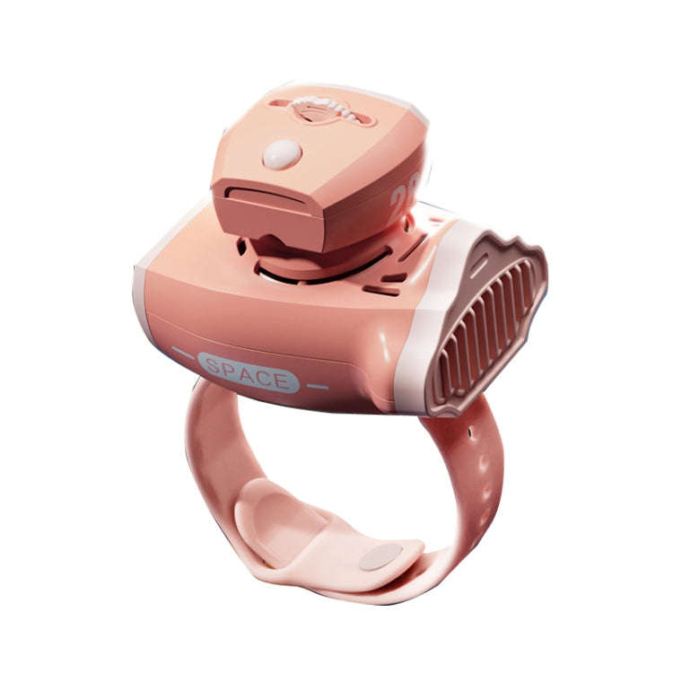 Children Spaceship Cartoon Watch Fan Projection USB Portable Bladeless Wrist Fan(Pink)