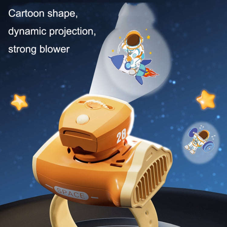 Children Spaceship Cartoon Watch Fan Projection USB Portable Bladeless Wrist Fan(Blue)