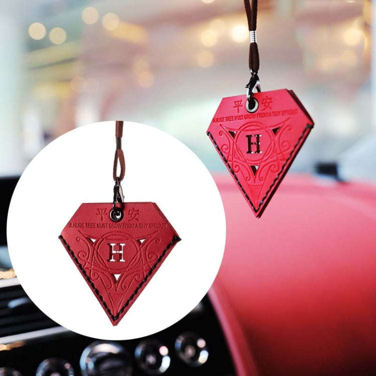 Car Pendant Triangular Ping An Charm Bag Leather Rearview Mirror Ornament(Red)