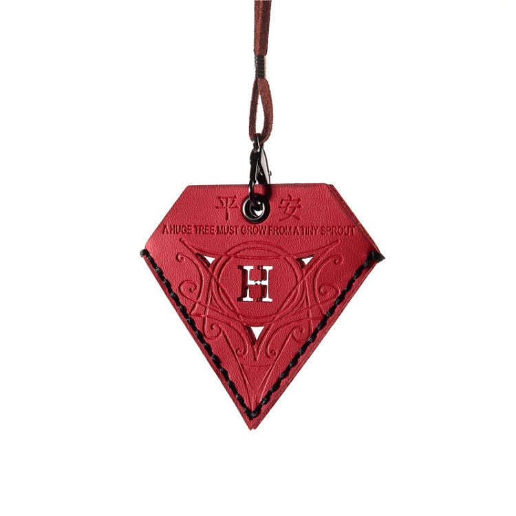 Car Pendant Triangular Ping An Charm Bag Leather Rearview Mirror Ornament(Red)
