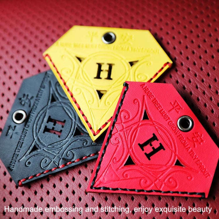 Car Pendant Triangular Ping An Charm Bag Leather Rearview Mirror Ornament(Red)