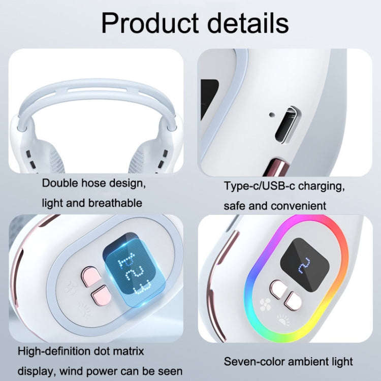 S57 Outdoor Sports RGB Hanging Neck Fan Folding Portable Mini Bladeless USB Fan(Element White)