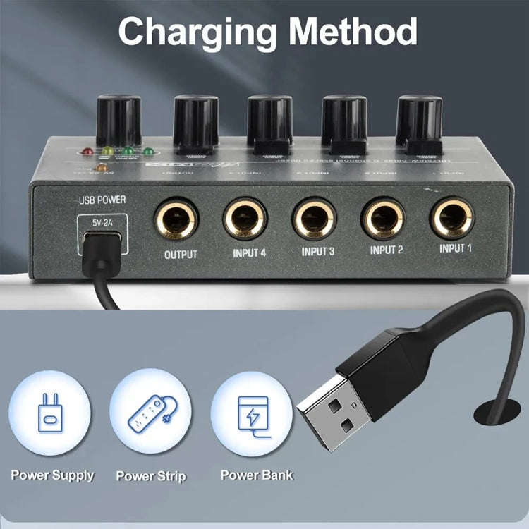 4 Way mixer With Single Channel Stereo Switching Mini Signal Hybrid Small Audio