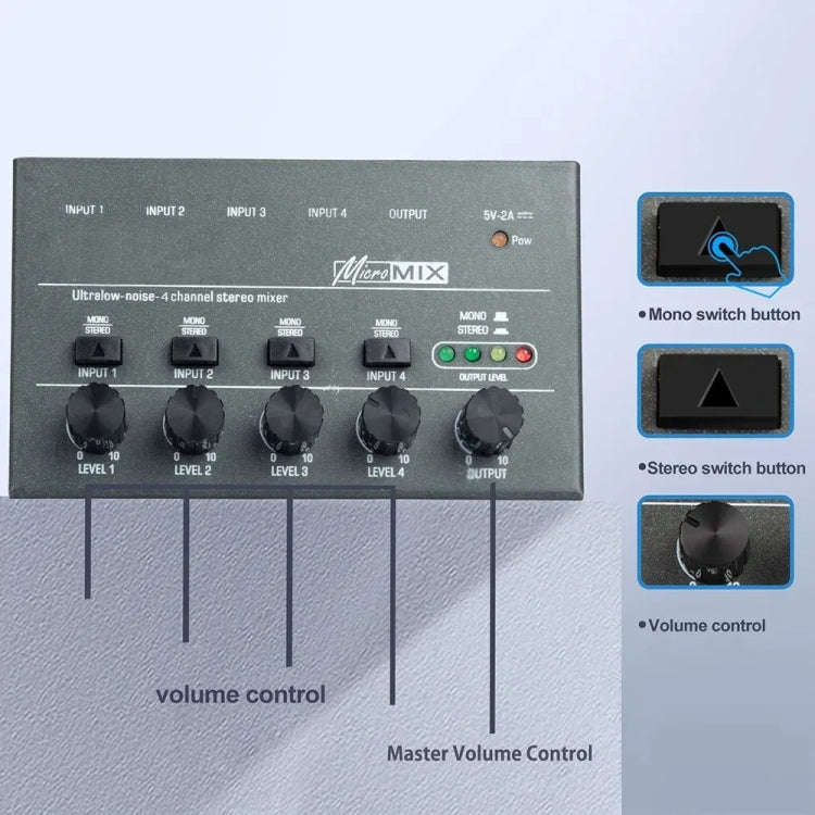 4 Way mixer With Single Channel Stereo Switching Mini Signal Hybrid Small Audio