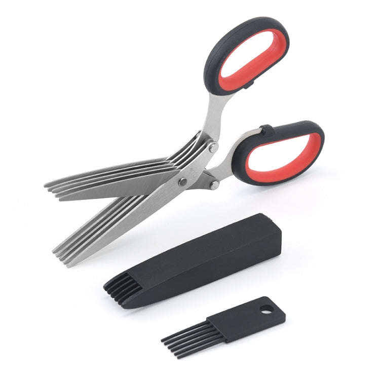 Five-Layer Vegetable Scissors Office Shredding Stainless Steel Scissors(Black Red)
