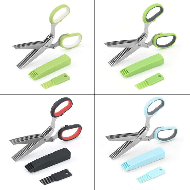Five-Layer Vegetable Scissors Office Shredding Stainless Steel Scissors(Green White)