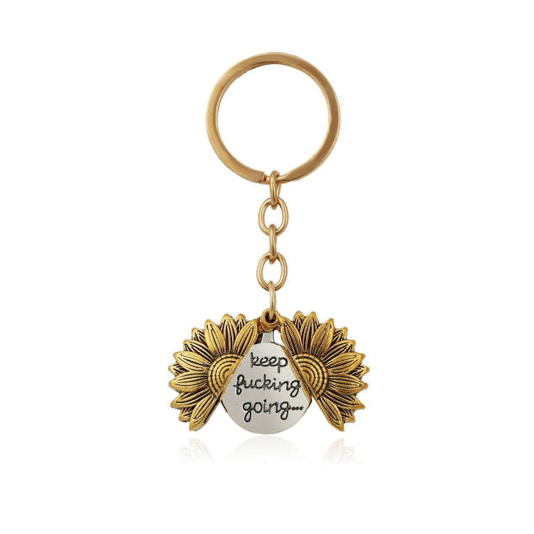 N2003-27 Ancient Gold Keychain Alloy Sunflowers Shape Can Open Double Side Engraving Accessories ...