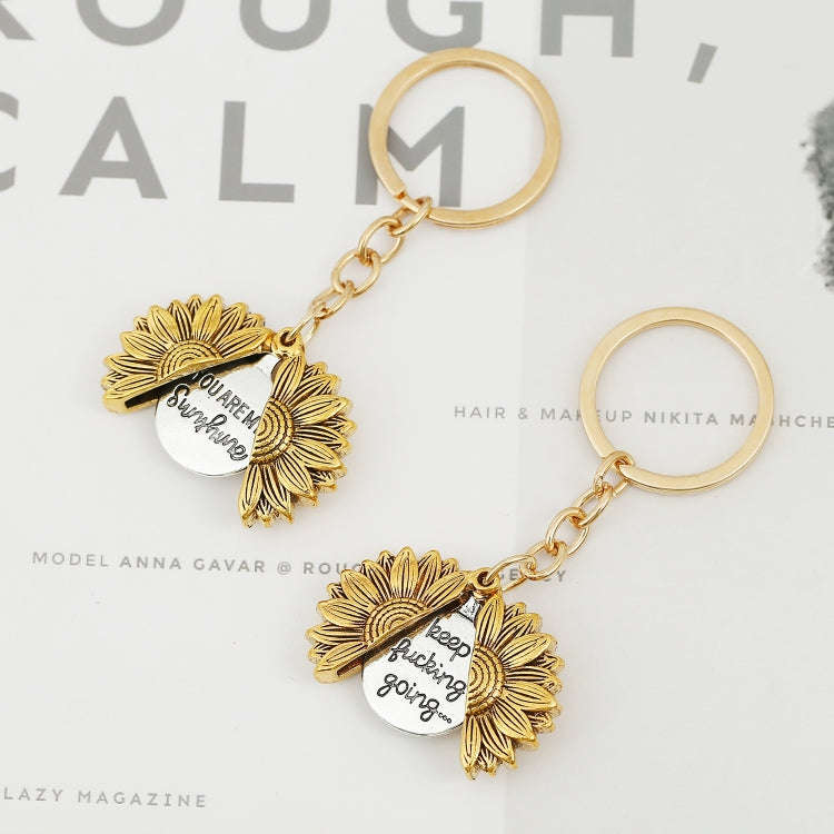 N2003-27 Ancient Gold Keychain Alloy Sunflowers Shape Can Open Double Side Engraving Accessories ...