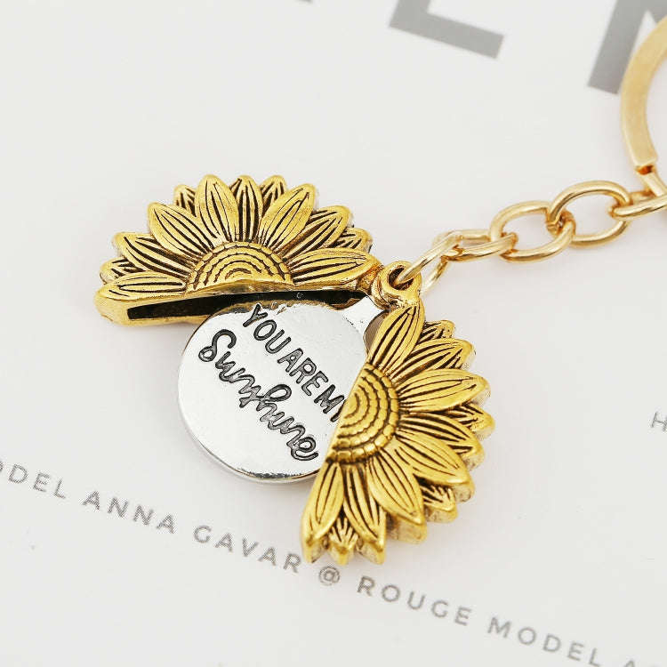 N2003-27 Ancient Gold Keychain Alloy Sunflowers Shape Can Open Double Side Engraving Accessories ...