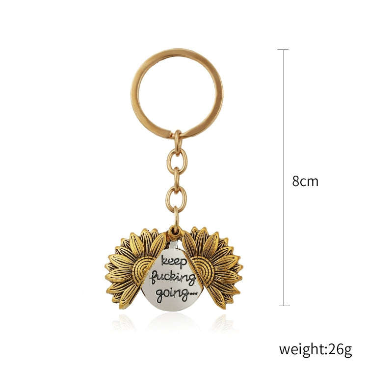 N2003-27 Ancient Gold Keychain Alloy Sunflowers Shape Can Open Double Side Engraving Accessories ...