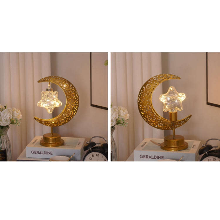 LED Wrought Iron Moon Shape Atmosphere Bedroom Table Lamp(Moon Star With Hook)