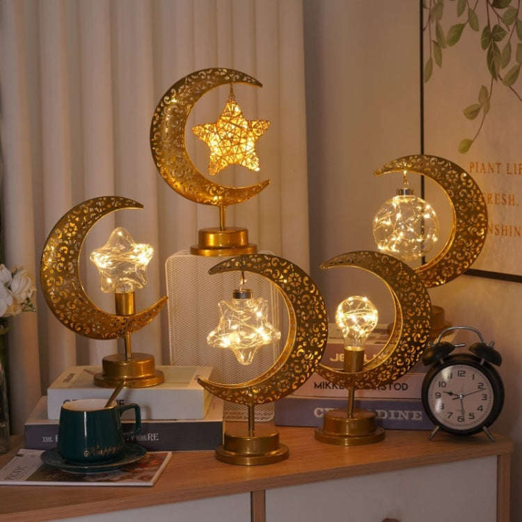 LED Wrought Iron Moon Shape Atmosphere Bedroom Table Lamp(Moon Star With Hook)