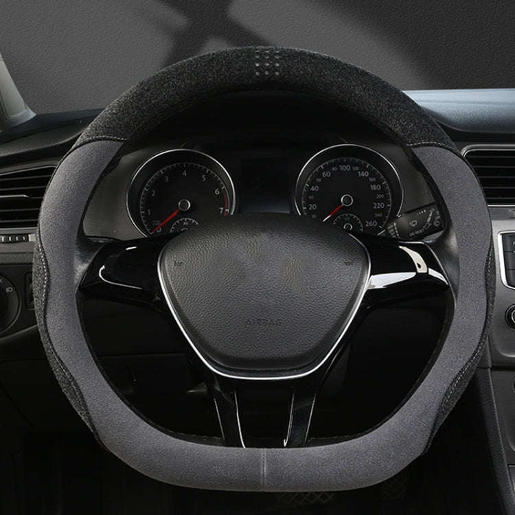 Turned Fur D Type Steering Wheel Cover, Size: 38cm(Black Gray)