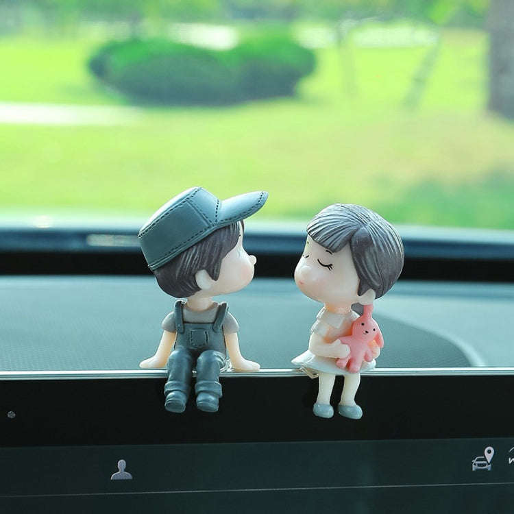 Car Ornament Ornament Lovely Kissing Couple Doll, Color: Gray