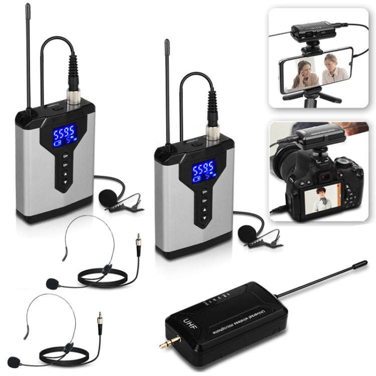 Q6 1 Drag 2 Wireless Lavalier Head Wear With Stand USB Computer Recording Microphone Live Phone S...