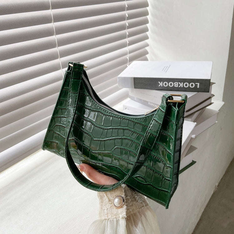 PU Leather Armpit Small Square Bag Female Stone Pattern Shoulder Bag Handbag(Green)