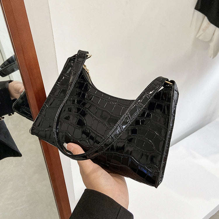 PU Leather Armpit Small Square Bag Female Stone Pattern Shoulder Bag Handbag(Black)