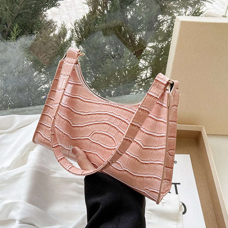 PU Leather Armpit Small Square Bag Female Stone Pattern Shoulder Bag Handbag(Pink)