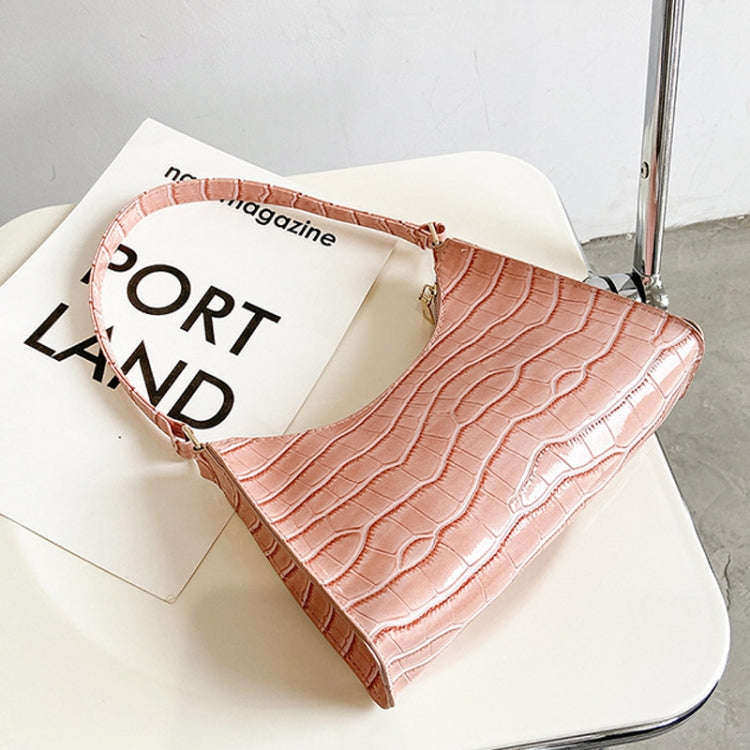 PU Leather Armpit Small Square Bag Female Stone Pattern Shoulder Bag Handbag(Pink)