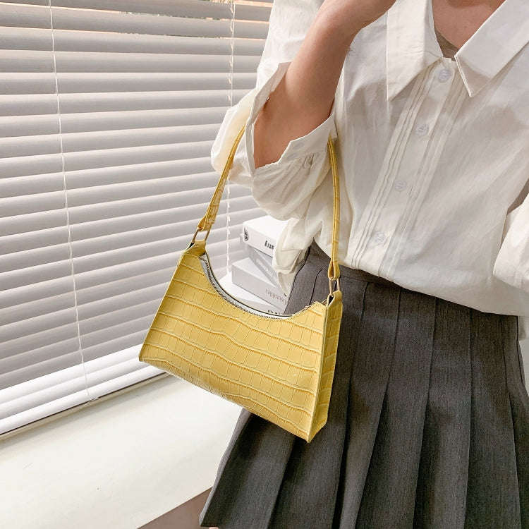 PU Leather Armpit Small Square Bag Female Stone Pattern Shoulder Bag Handbag(Pink)