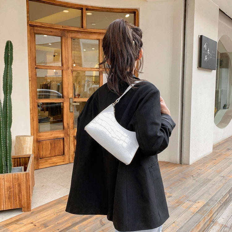 PU Leather Armpit Small Square Bag Female Stone Pattern Shoulder Bag Handbag(Pink)