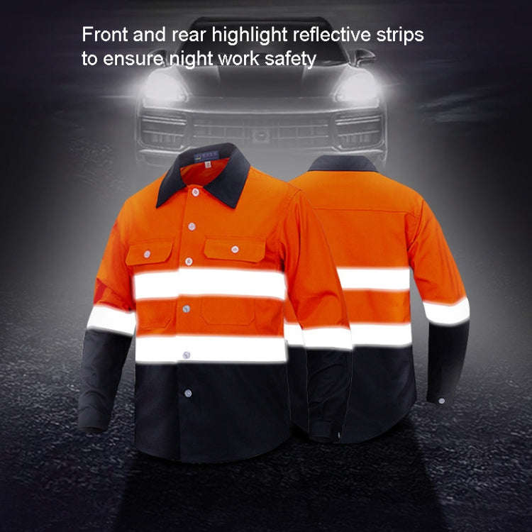 Pure Cotton Long-sleeved Reflective Clothes Overalls Work Clothes, Size: XXXXL(Orange Top)