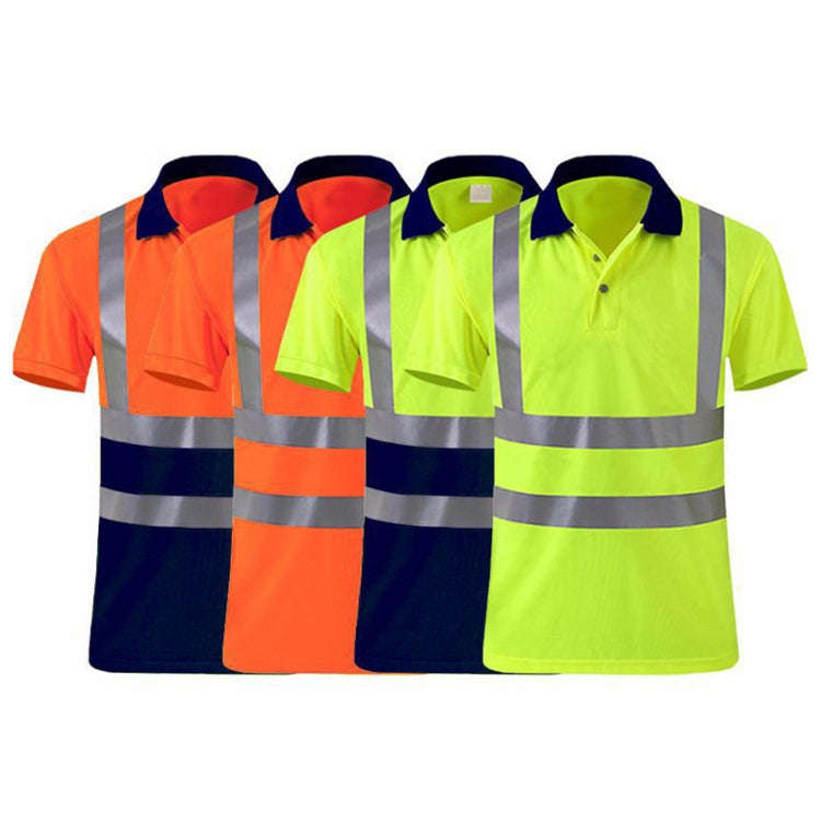 Reflective Quick-drying T-shirt Lapel Short-sleeved Safety Work Shirt, Size: XXXXL(Fluorescent +N...