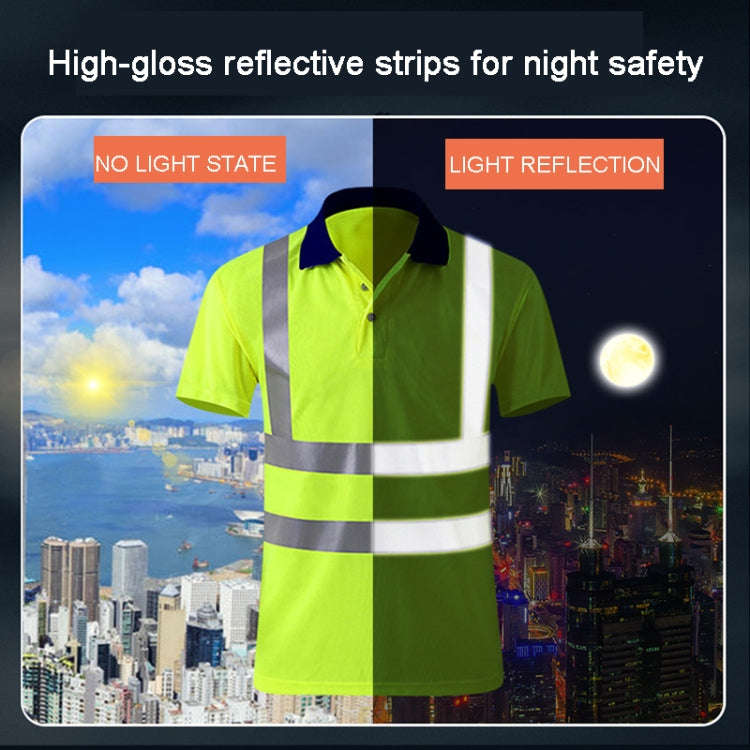 Reflective Quick-drying T-shirt Lapel Short-sleeved Safety Work Shirt, Size: XXXXL(Fluorescent +N...