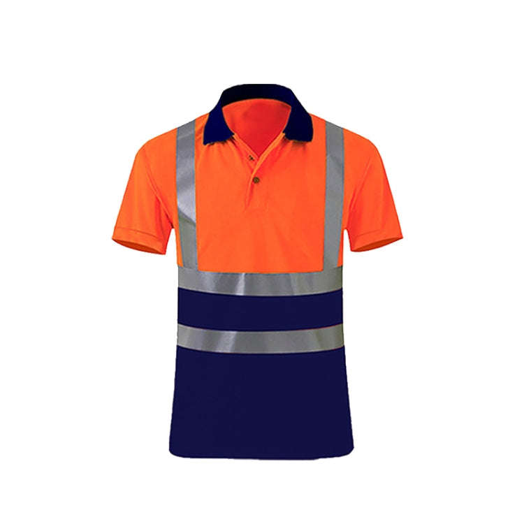 Reflective Quick-drying T-shirt Lapel Short-sleeved Safety Work Shirt, Size: L(Orange Red +Navy B...