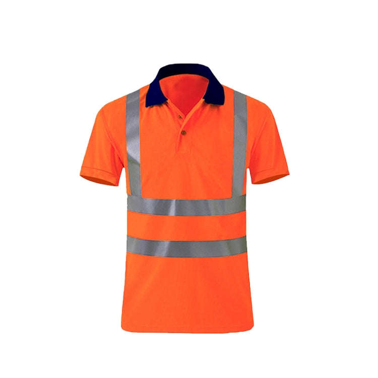 Reflective Quick-drying T-shirt Lapel Short-sleeved Safety Work Shirt, Size: XXL(Orange Red)