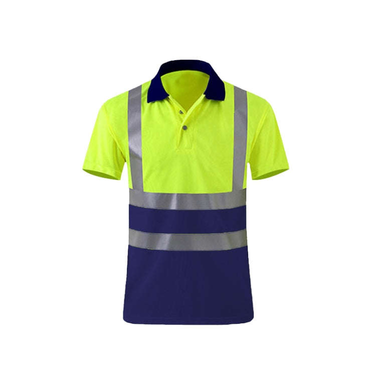 Reflective Quick-drying T-shirt Lapel Short-sleeved Safety Work Shirt, Size: XXL(Fluorescent +Nav...