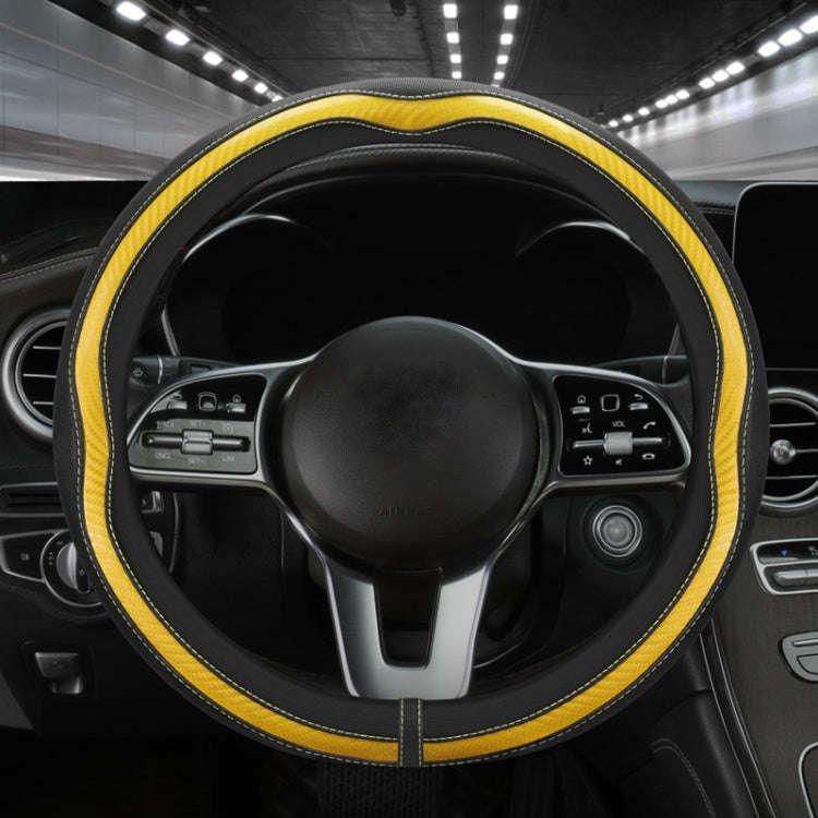 Car Steering Wheel Carbon Fiber Breathable Wear-resistant Leather Case, Size: 38cm(Yellow Round)