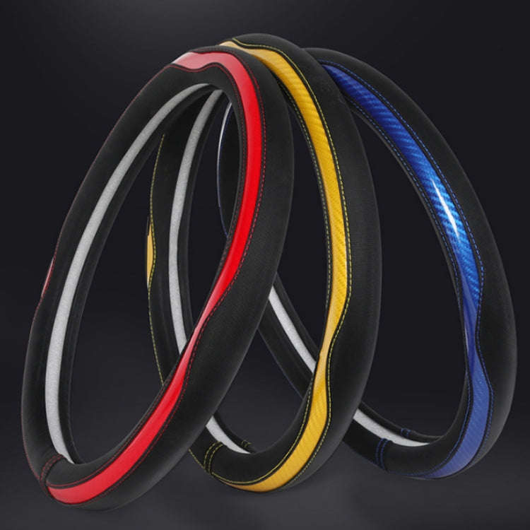 Car Steering Wheel Carbon Fiber Breathable Wear-resistant Leather Case, Size: 38cm(Yellow D Shape)