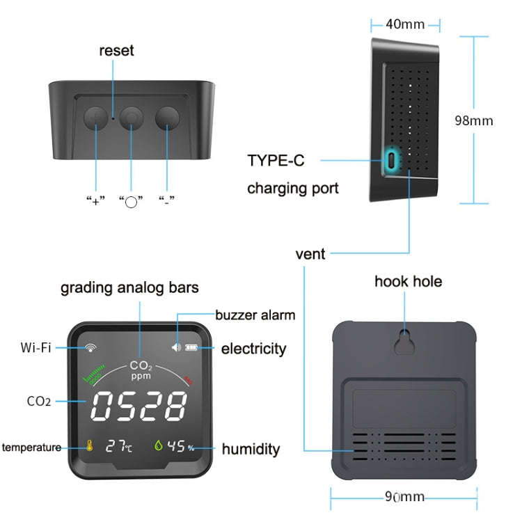 PTH-9CW Wifi Intelligent Infrared CO2 Detector Air Quality Detector Home Temperature And Humidity...