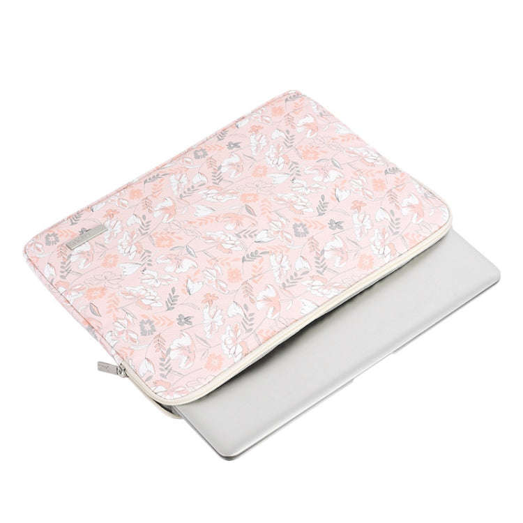 G4-01 15 Inch Laptop Liner Bag PU Leather Printing Waterproof Protective Cover(Light Pink)