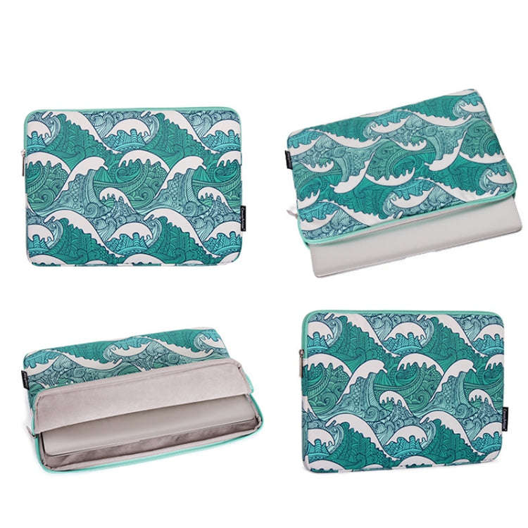H3-04  13 Inch PU Leather Printing Laptop Liner Bag Tablet Sleeve Bag(Green Wave)