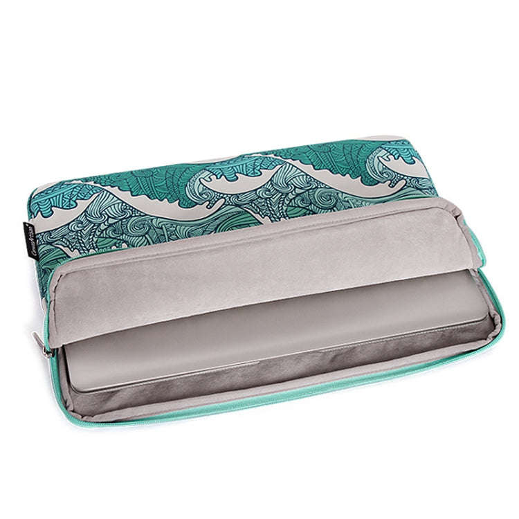 H3-04  13 Inch PU Leather Printing Laptop Liner Bag Tablet Sleeve Bag(Green Wave)